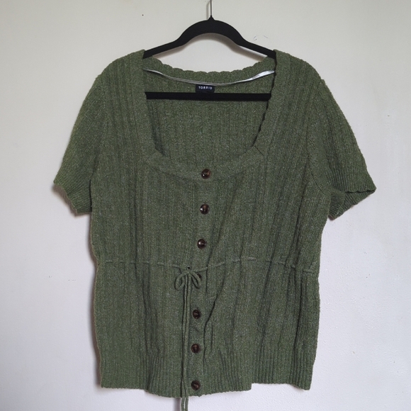 Torrid Vegan Cashmere Pullover Square Neck Sweater green button front size 3/3X - Picture 1 of 7